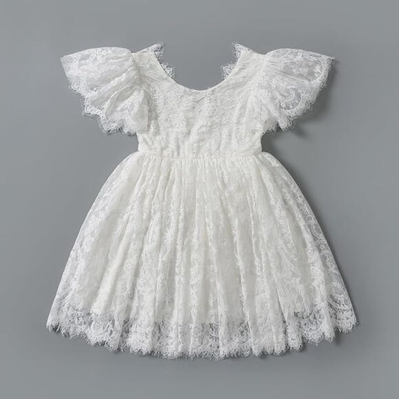 Baby Toddler Flutter Sleeve Lace Back Tulle - Picture 1 of 4